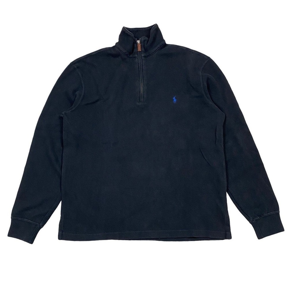 Polo Ralph Lauren Quarter Zip Men Large Black Estate Rib Cotton‎